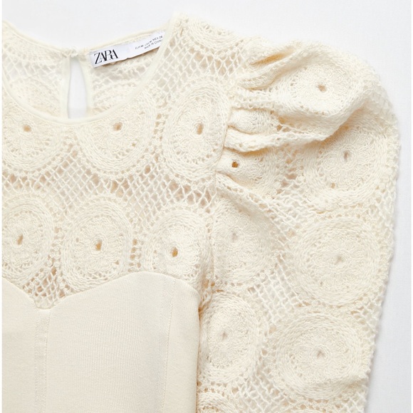 Zara NWT Bloggers Favorite Combination Knit Semi Sheer Puff Shoulder Top Small - Picture 6 of 11